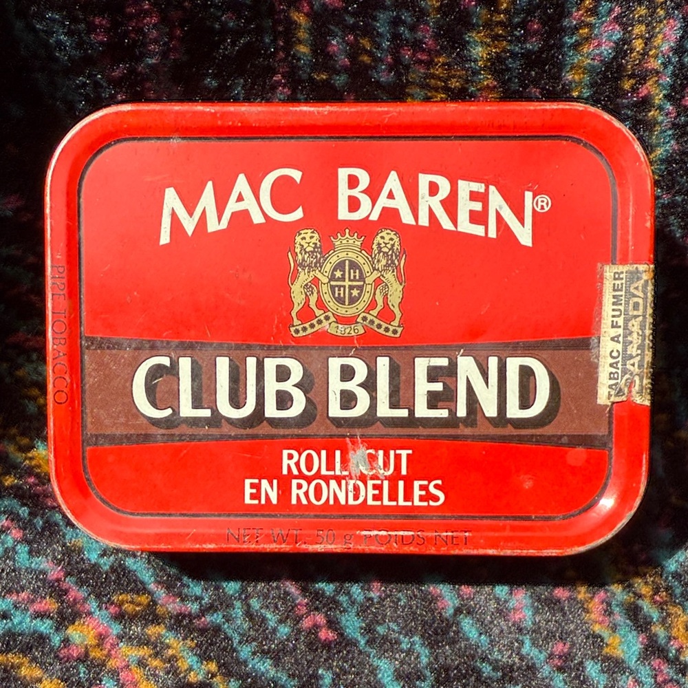 Vintage Mac Baren Club Blend Roll Cut Pipe Tobacco 50g Metal Tin Can